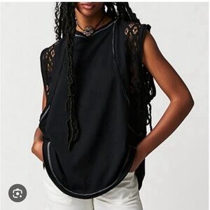 Free People Black Lace-Trim Sleeveless Tank Top